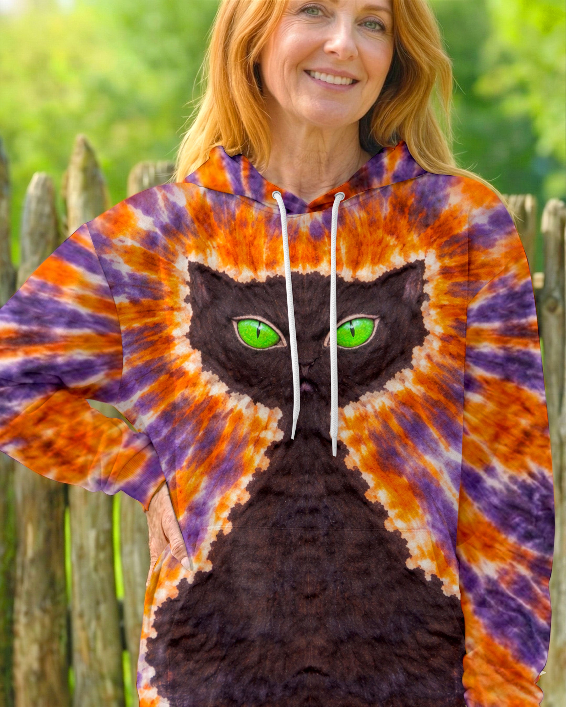 BLACK CAT PURPLE & ORANGE SWIRL ALL OVER PRINT - TLHN3103263