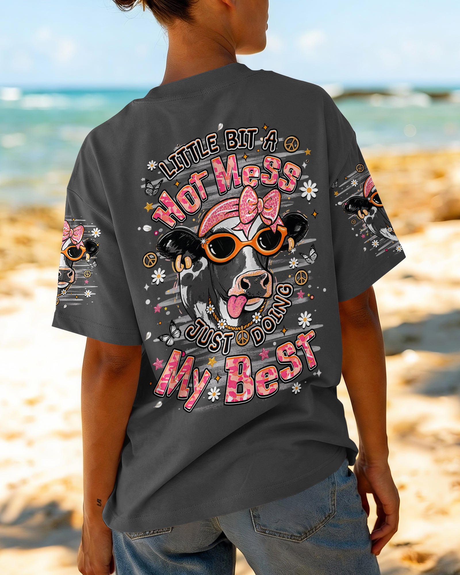 LITTLE BIT A HOT MESS COW ALL OVER PRINT  - TLHN1806264
