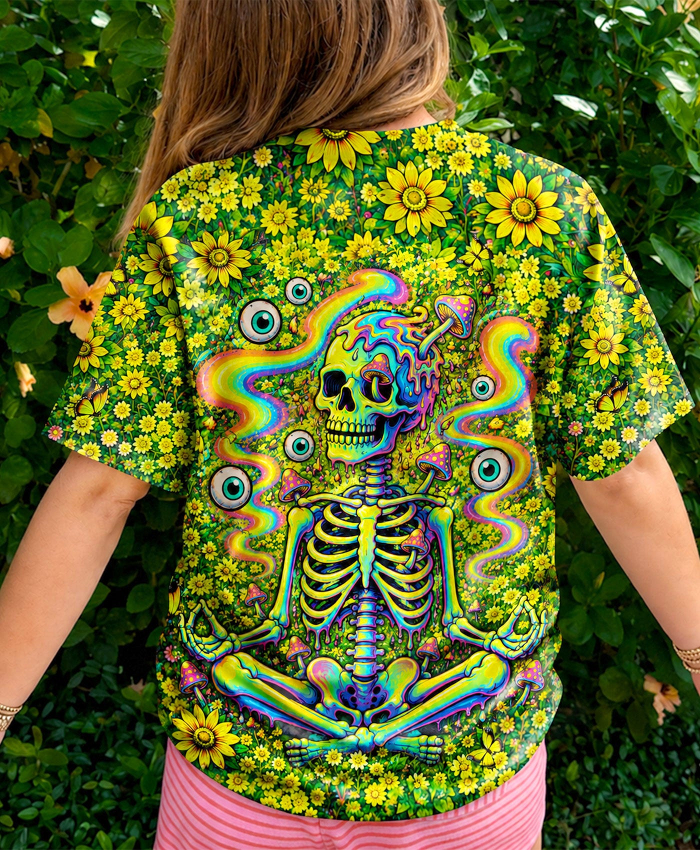 MELTING SKELETON SKULL FLOWER ALL OVER PRINT  - TLHN1505262