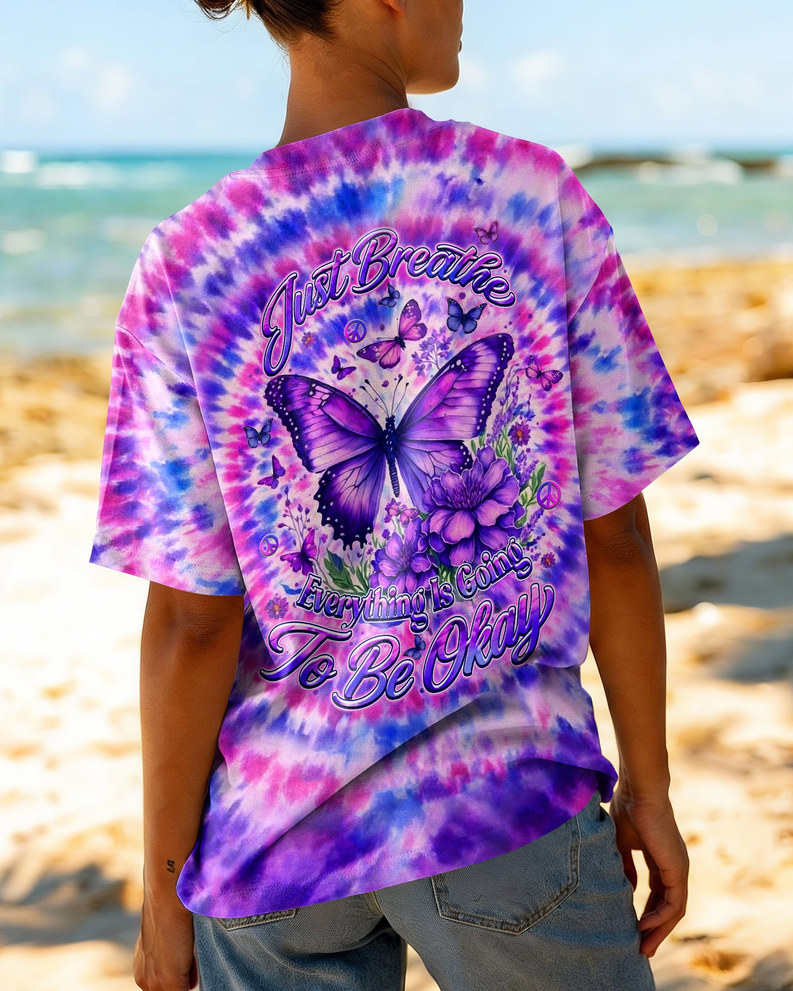 JUST BREATHE BUTTERFLY PURPLE SWIRL ALL OVER PRINT  - TLHN1203263