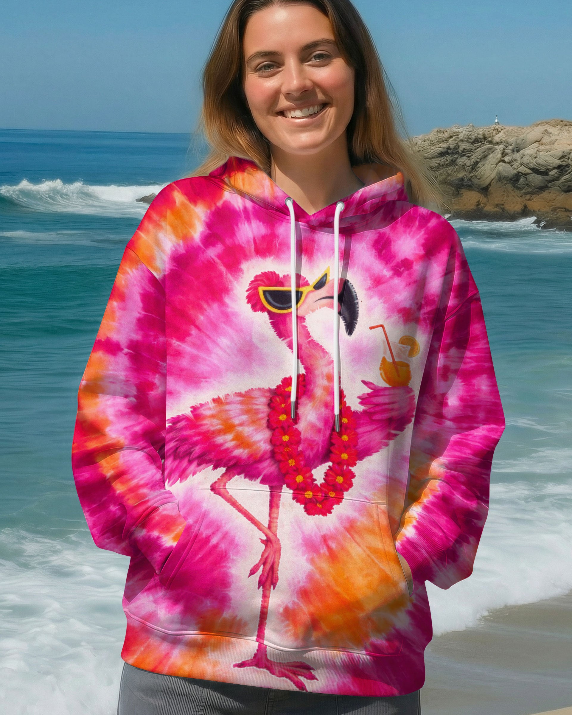 FLAMINGO DRINKING PINK SWIRL ALL OVER PRINT - TLTW1201262