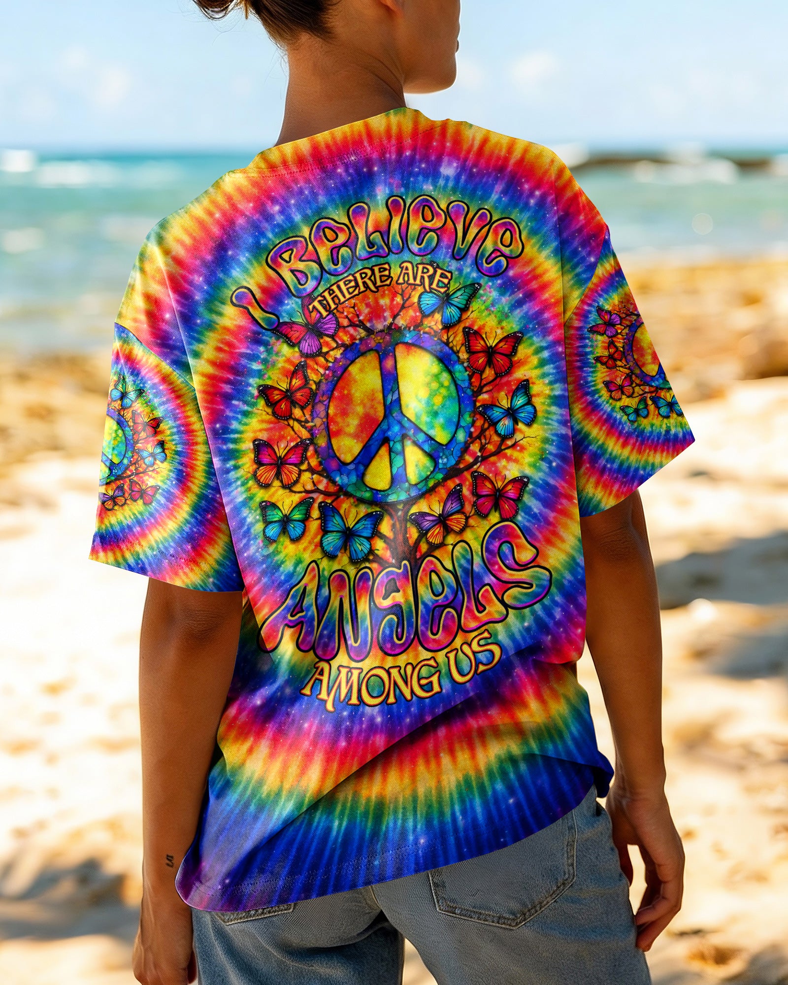 I BELIEVE THERE ARE ANGELS AMONG US PEACE BUTTERFLY SWIRL ALL OVER PRINT - TLNO1302261