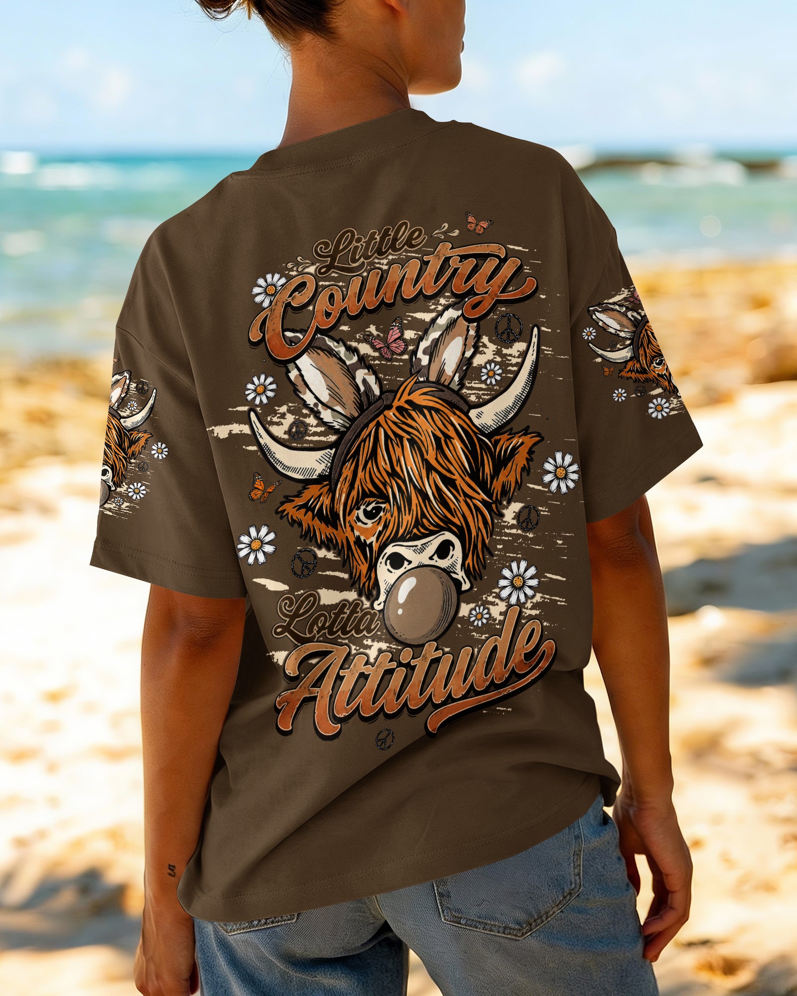 LITTLE COUNTRY LOTTA ATTITUDE COW ALL OVER PRINT  - TLTW1106262