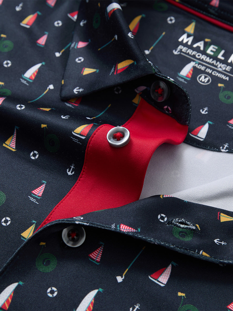 Swing in Style: 4-Way Stretch Performance Printed Golf Polo