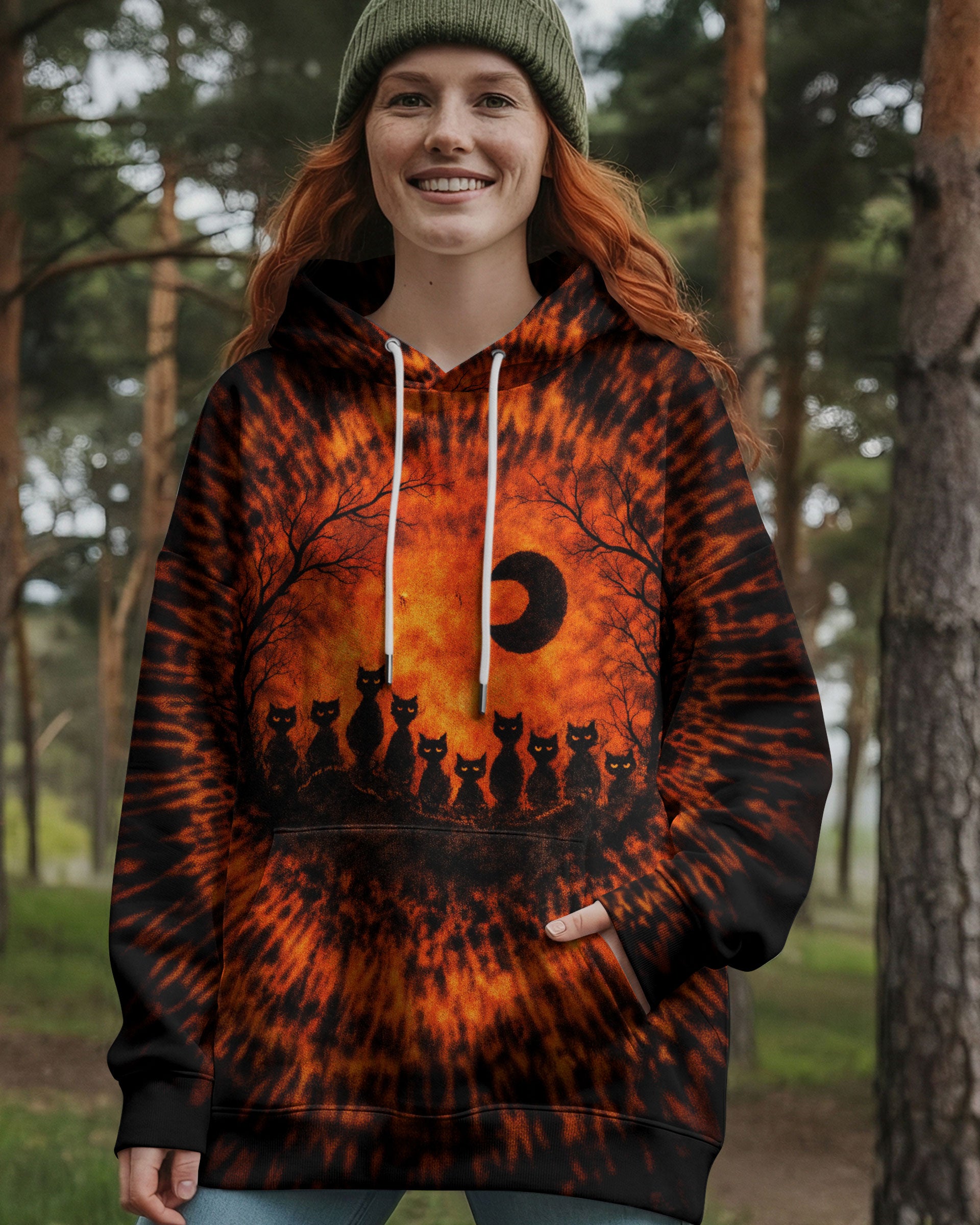 BLACK CAT ORANGE &  BLACK SWIRL ALL OVER PRINT  - TLTW0502262