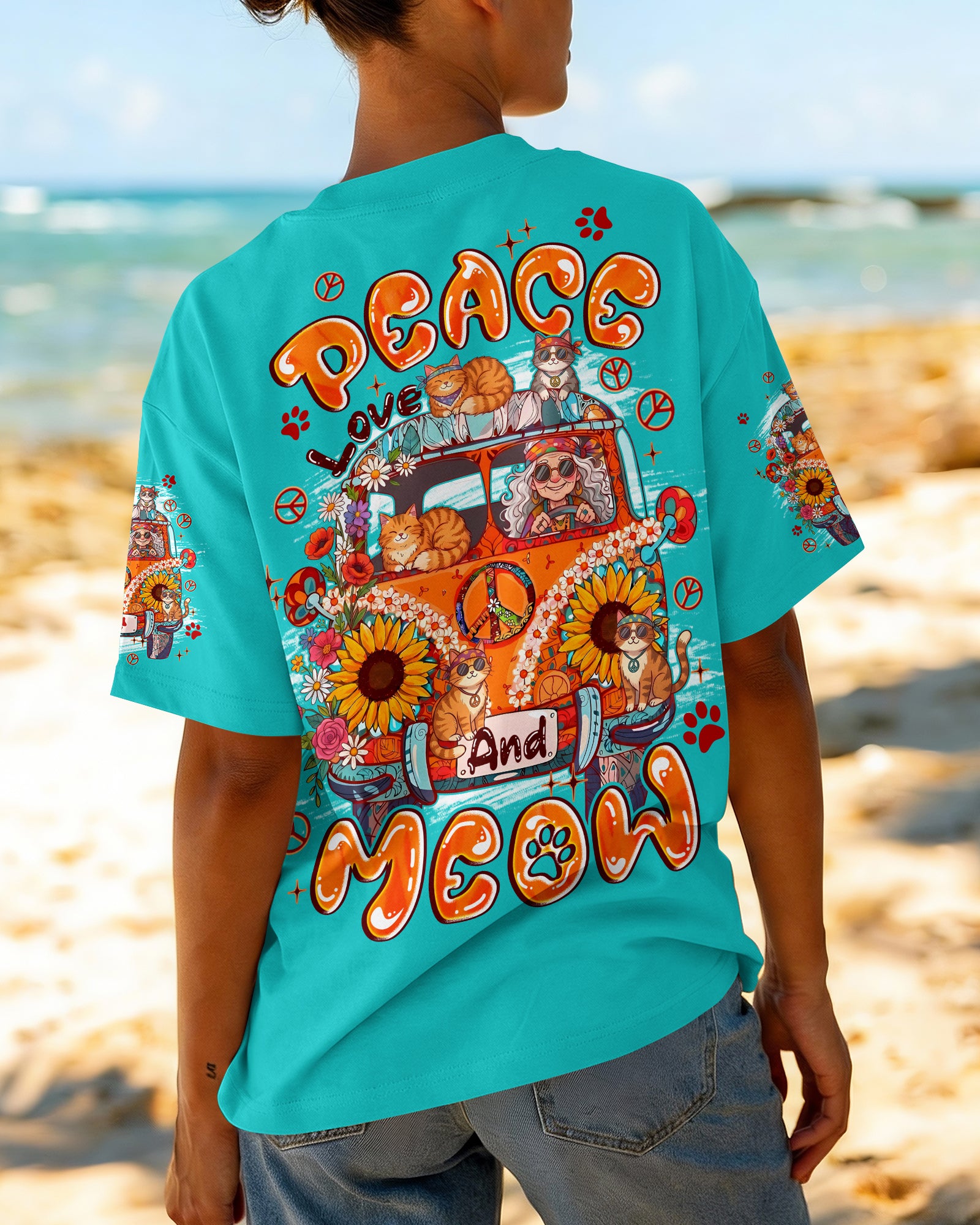 PEACE LOVE AND MEOW ALL OVER PRINT - TYPQ2107261