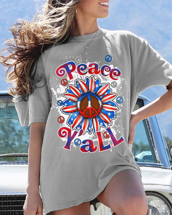 PEACE Y'ALL SUNFLOWER AMERICA TIE DYE COTTON SHIRT - TLTW2306234