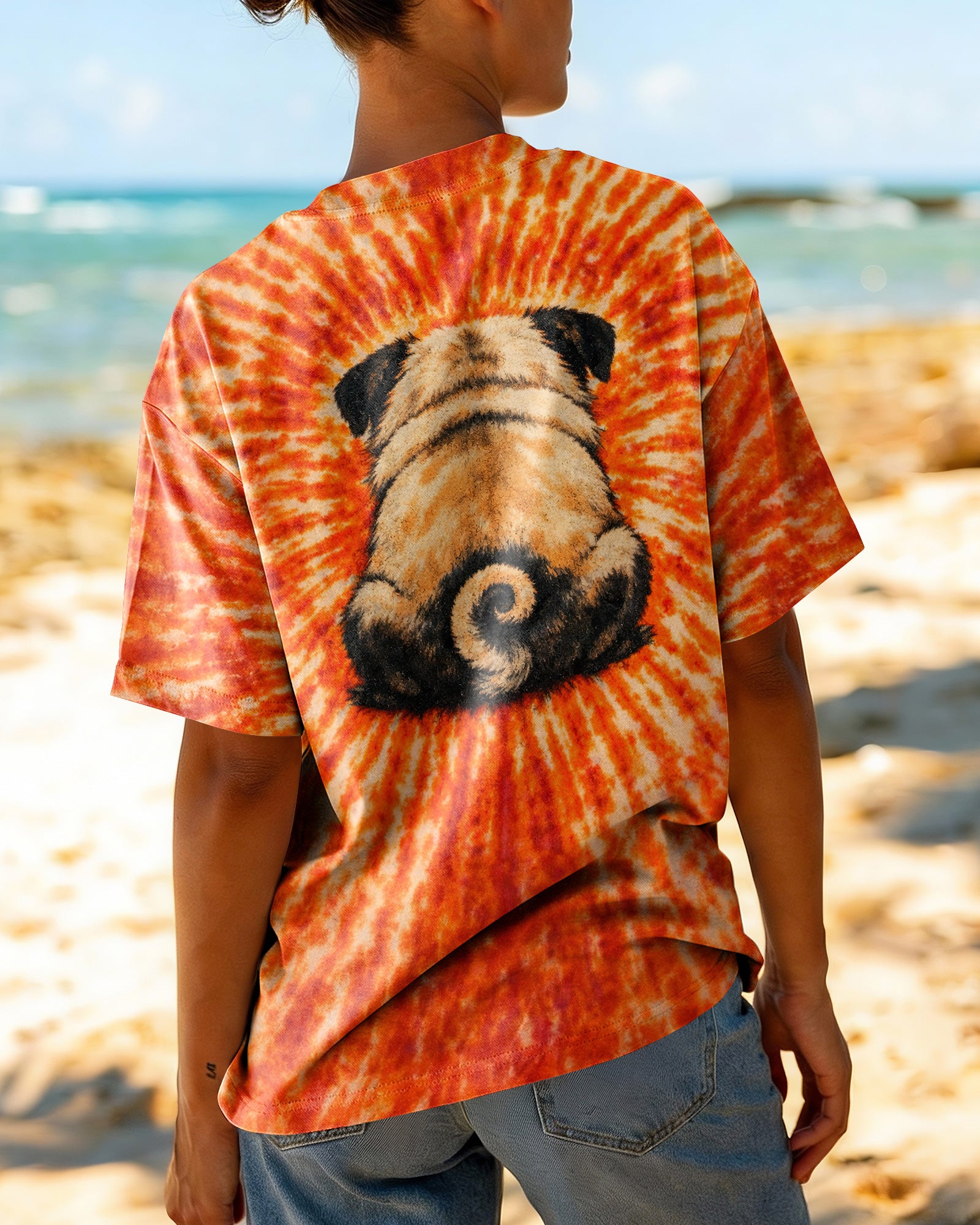PUG DOG ORANGE SWIRL ALL OVER PRINT - TLNT0202261