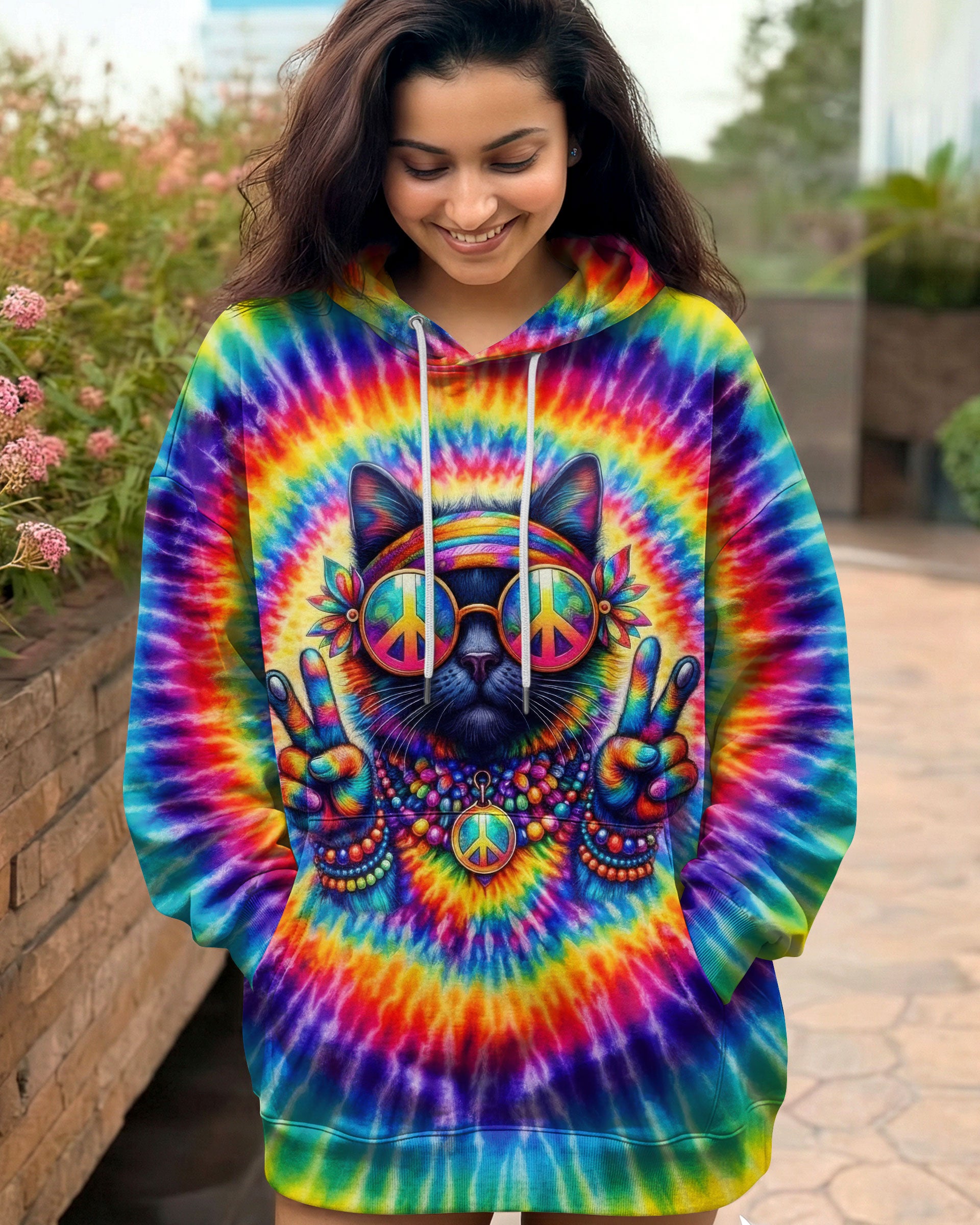 HIPPIE CAT COLORFUL SWIRL ALL OVER PRINT - TLTW3001261