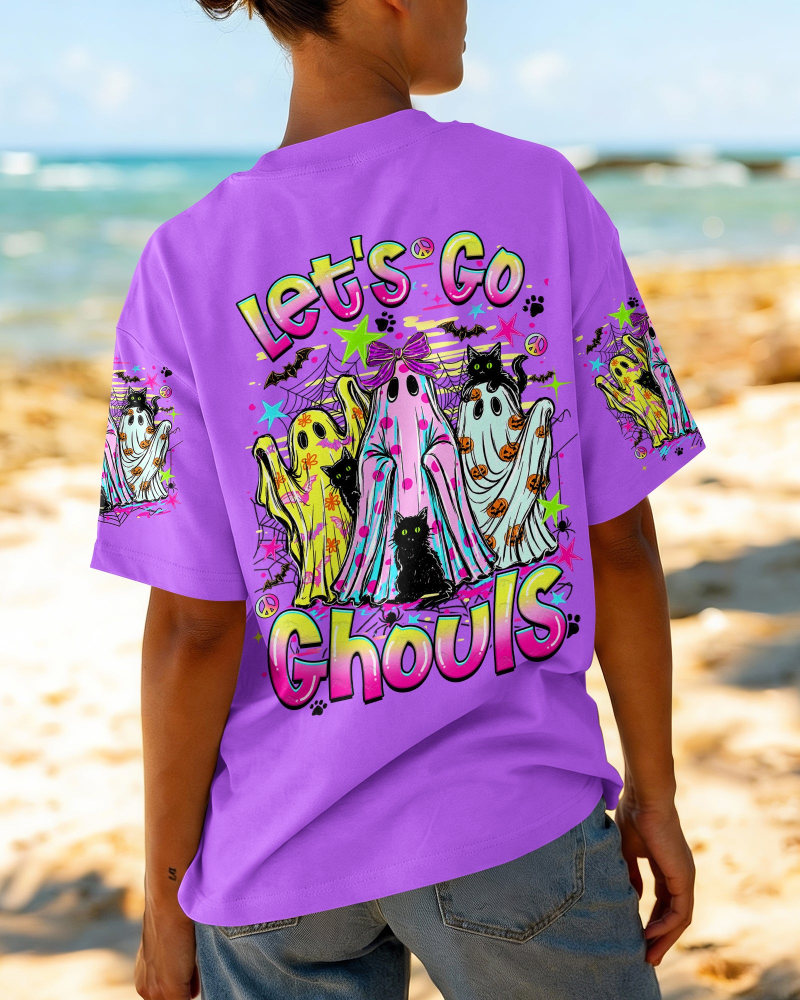 LET'S GO GHOULS BOO BLACK CAT HALLOWEEN ALL OVER PRINT - TLHN1707261