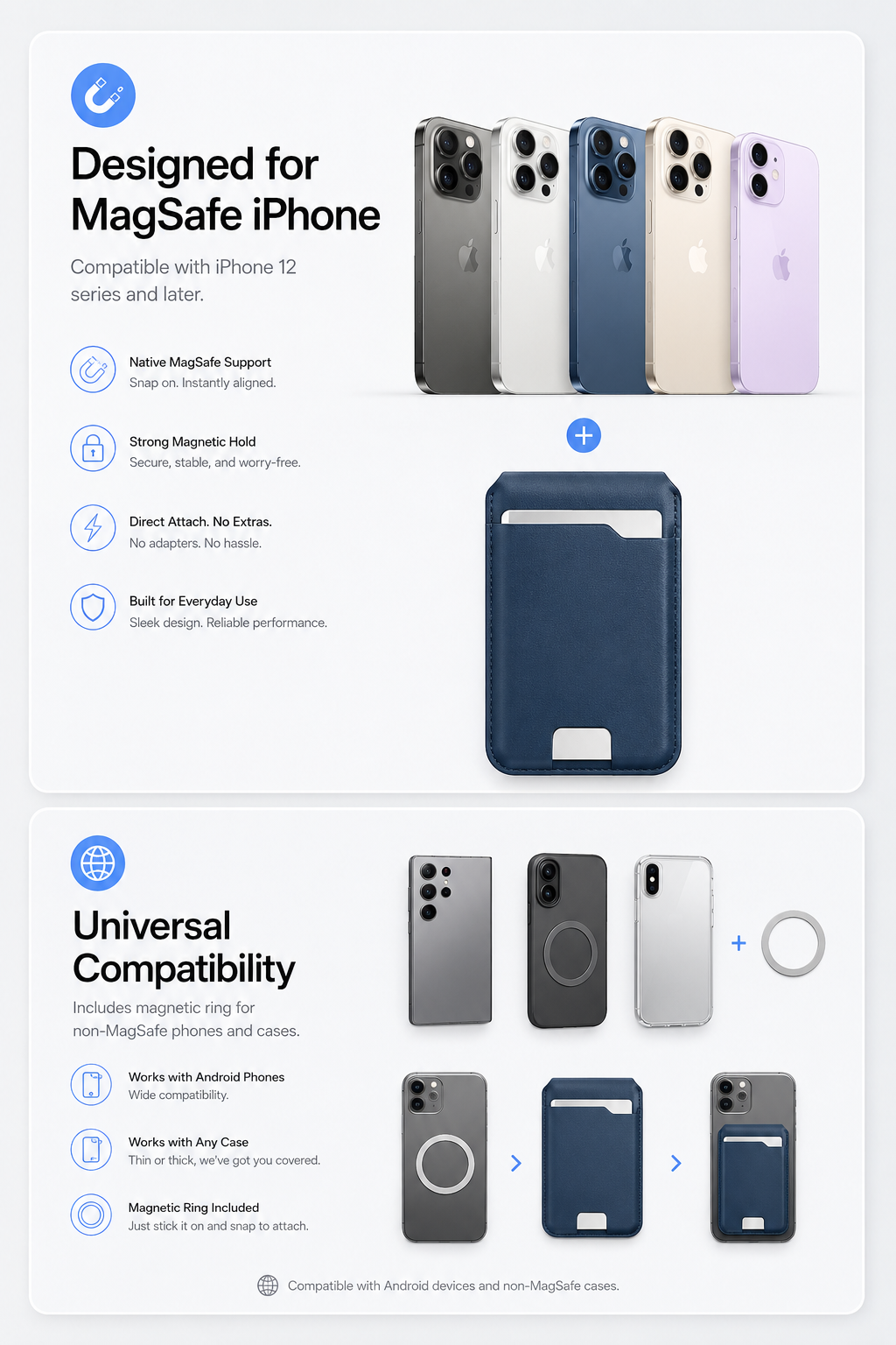 Smart MagSafe Wallet Made of Genuine Nappa Leather – with Apple Find My™ & Google Find Hub™, RFID Protection, and Wireless Charging.