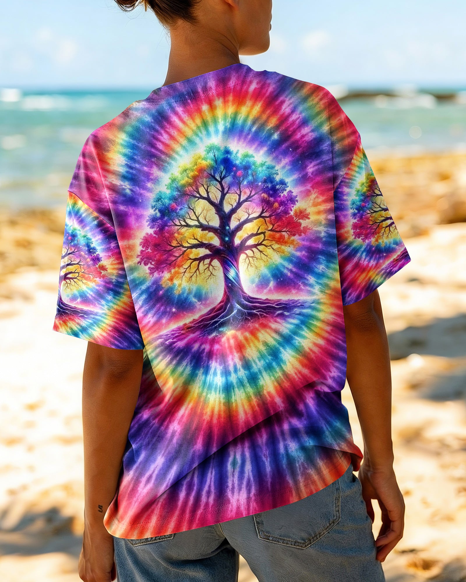 NEON RAINBOW SWIRL TREE OF LIFE ALL OVER PRINT - YHHG2402262