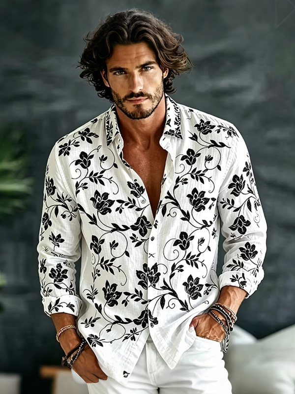 Men's Flowers Japanese Art Print Long Sleeve Shirt