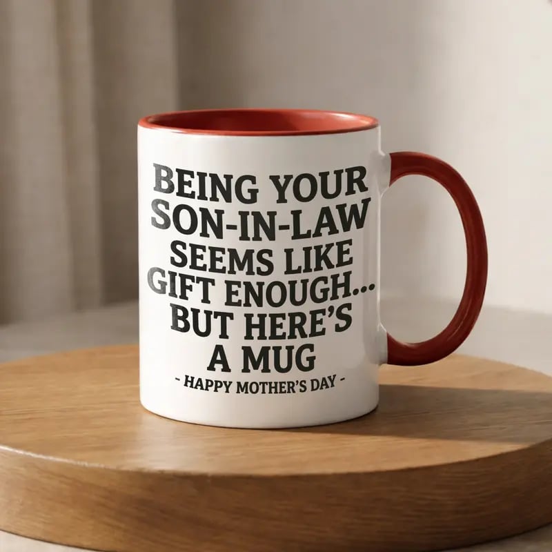 🎁 Funny Mother's Day Gift from Son-In-Law – Quirky Accent Coffee Mug – "I'm Your Favorite Gift" Humor – For MIL 🤱