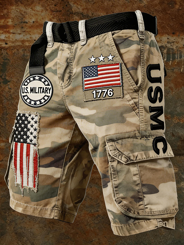 Men's U.S. Military Camo Print Denim-Like Cargo Shorts