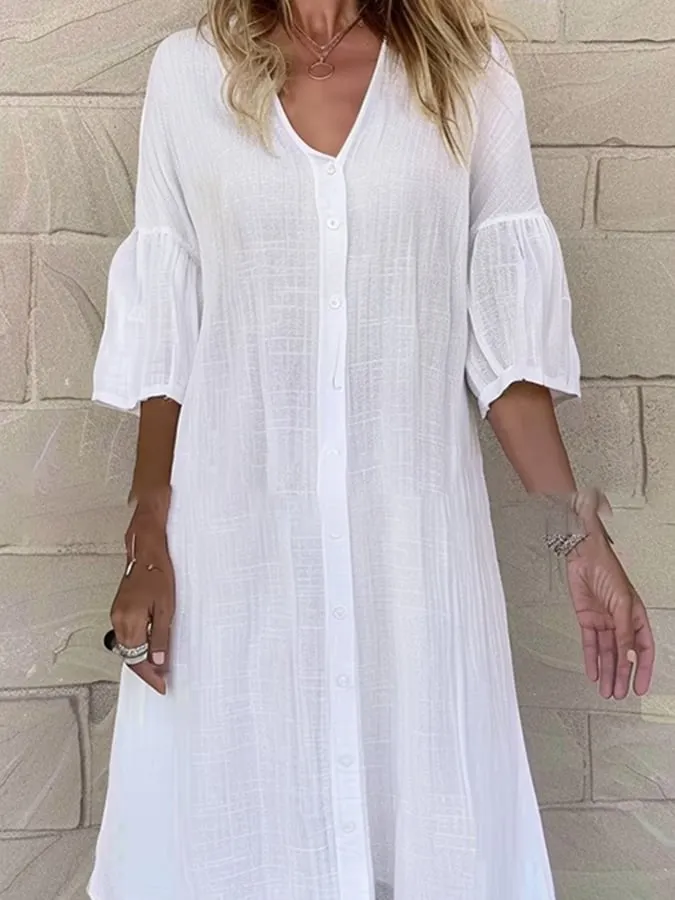 Women's Solid Color Patchwork Sleeve Shirt Dress
