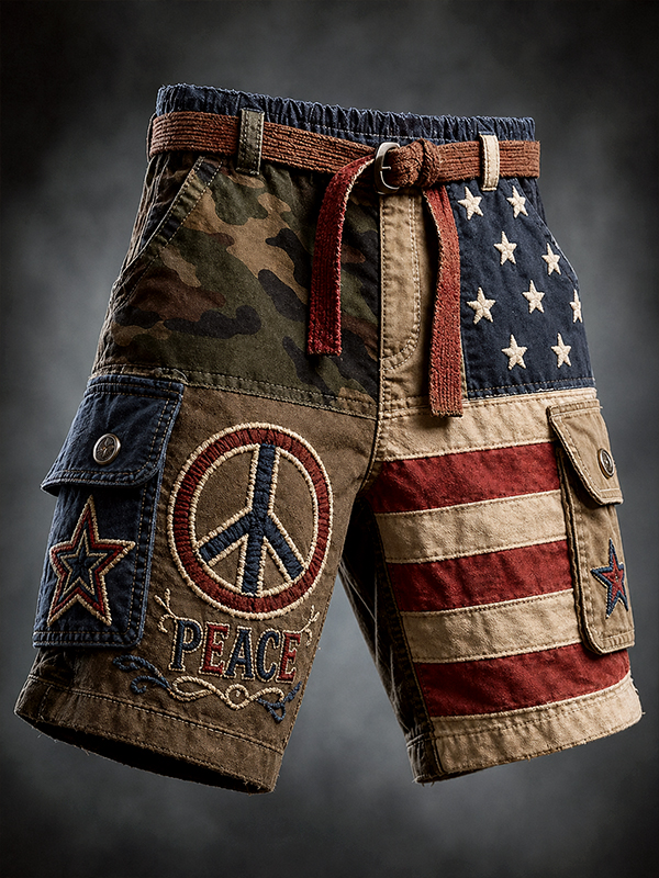 Men's American Flag Retro Camo Print Cargo Shorts