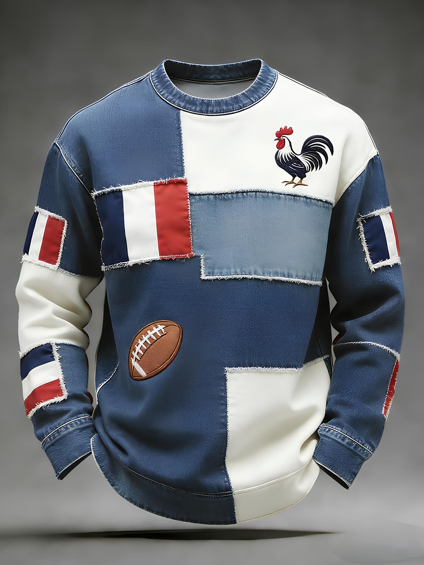Men's Rugby French Flag Print Casual Sweatshirt