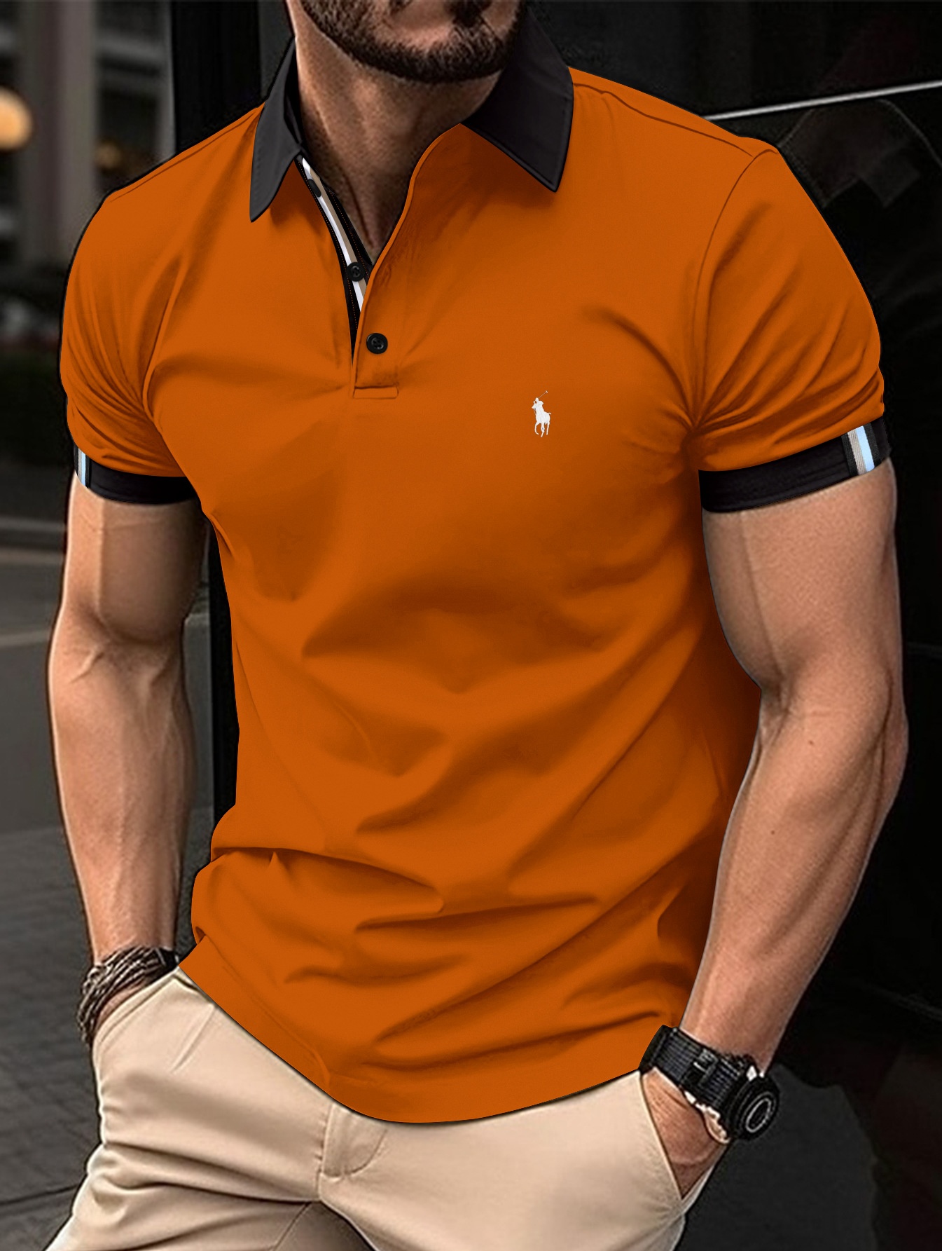 Visenoya 2024 Men's Solid Color Lapel Casual Polo Shirt
