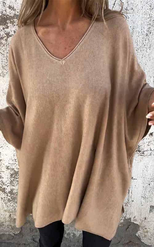 Women's V-neck Solid Color Medium Sleeved Top