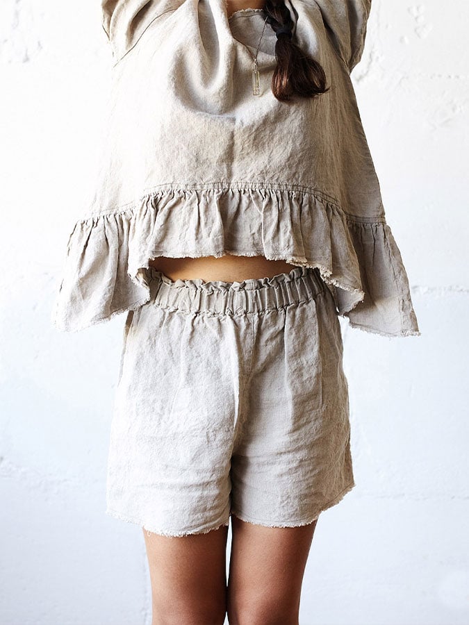 Women's cotton and linen ruffled casual two-piece suit
