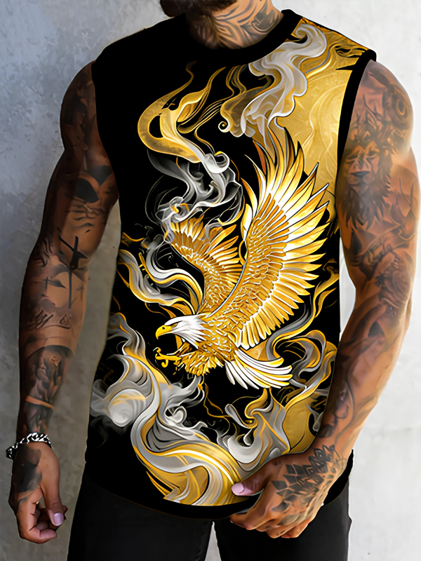 Men's Golden Eagle Cloud Illustration Art Print Tank Top