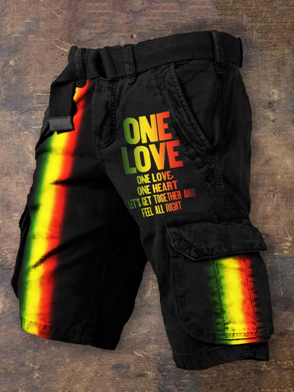Men's Reggae One Love One Heart Gradient Stripe Art Print Casual Shorts