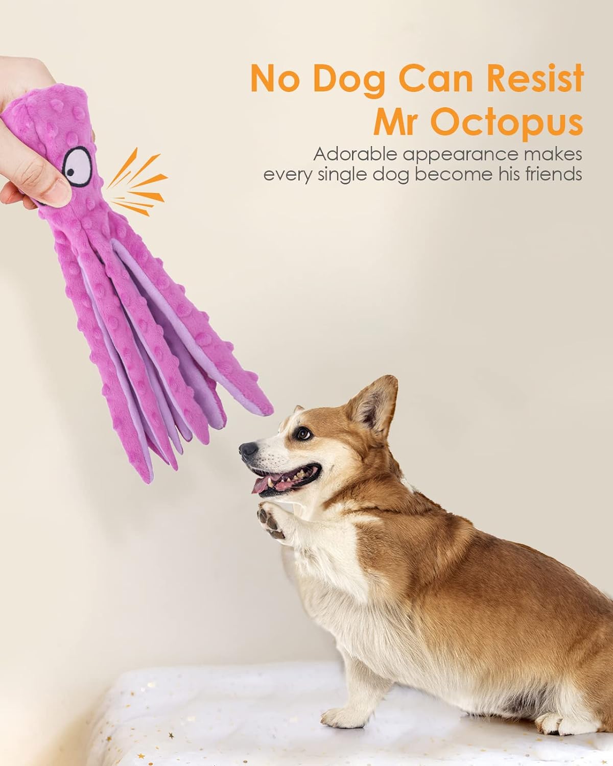 Squeaky Dog Toys, Octopus No Stuffing Crinkle Plush Dog Toys to Keep Them Busy, 2 Pack