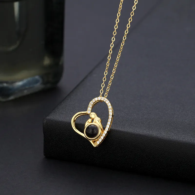 Mother and Child Necklace With Projection Stone