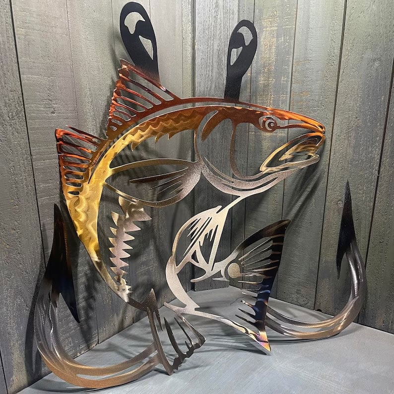 Metal Bass Fish with Hooks Plasma Cut Sign Art Fishing Art Gone Fishing(🔥LAST DAY 49% OFF)