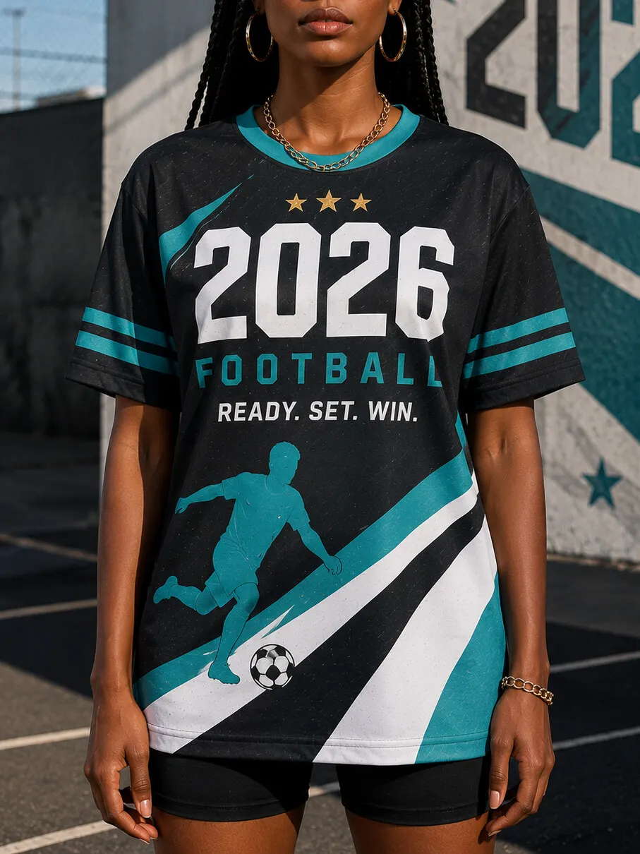 Women's Striped Cuff 2026 Football Soccer Player Art Print Casual T-Shirt