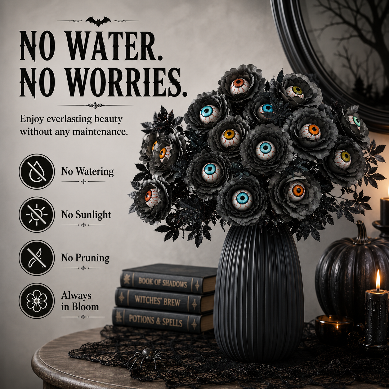 👁️ Creepy Eyeball Flower Bouquet – Gothic Halloween Artificial Floral Centerpiece for Home Décor