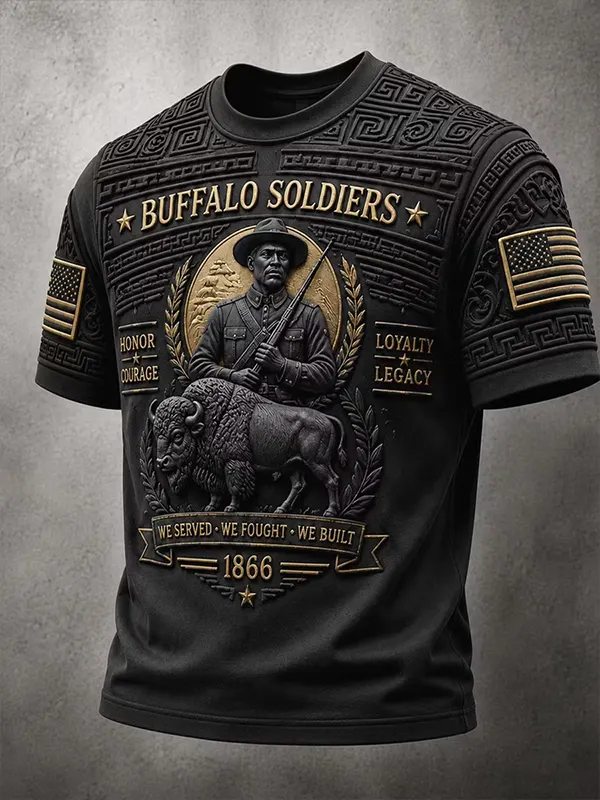 Men's Buffalo Soldiers Embossed Patterns Casual T-Shirt