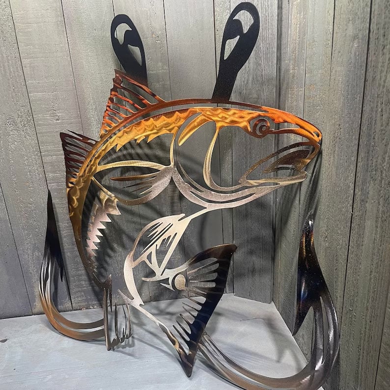 Metal Bass Fish with Hooks Plasma Cut Sign Art Fishing Art Gone Fishing(🔥LAST DAY 49% OFF)