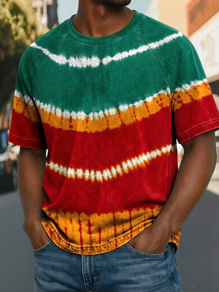 Men's Tie Dye Colorblock Print Casual T-Shirt