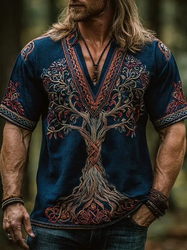 Men's Boho Tree Of Life Art Print V Neck T-Shirt