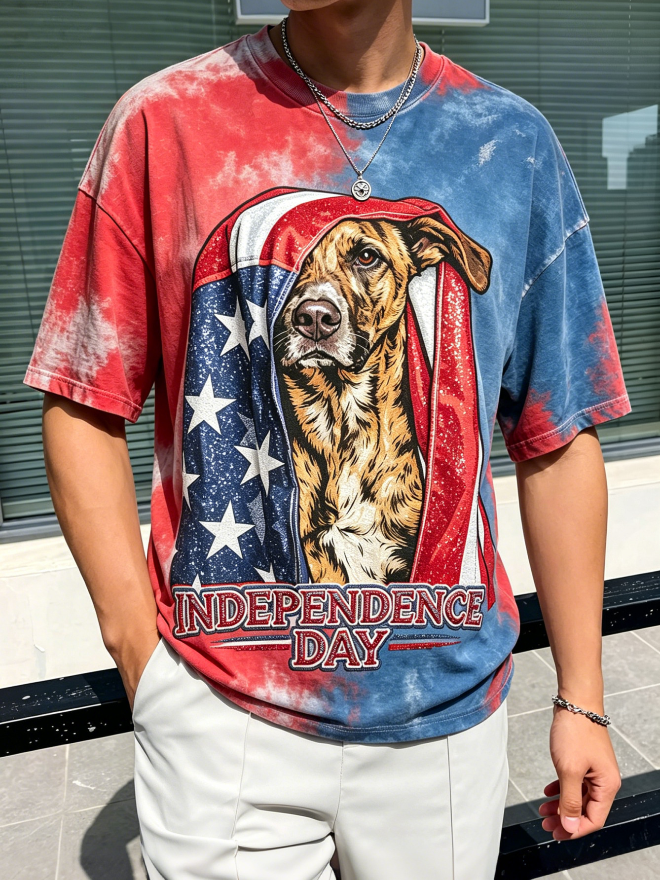 Men's Fun Dogs for Independence Day Print T-Shirt