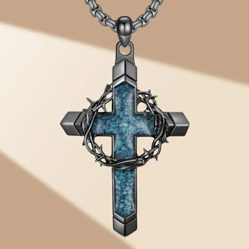 🔥Hot Sale 49% off🌟✝️ Wreath and Cross Turquoise Cross Pendant Necklace
