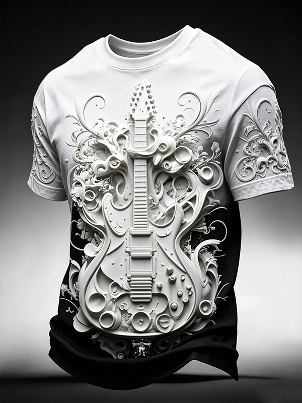 Men's 3D Sculptural Electric Guitar Print T-Shirt