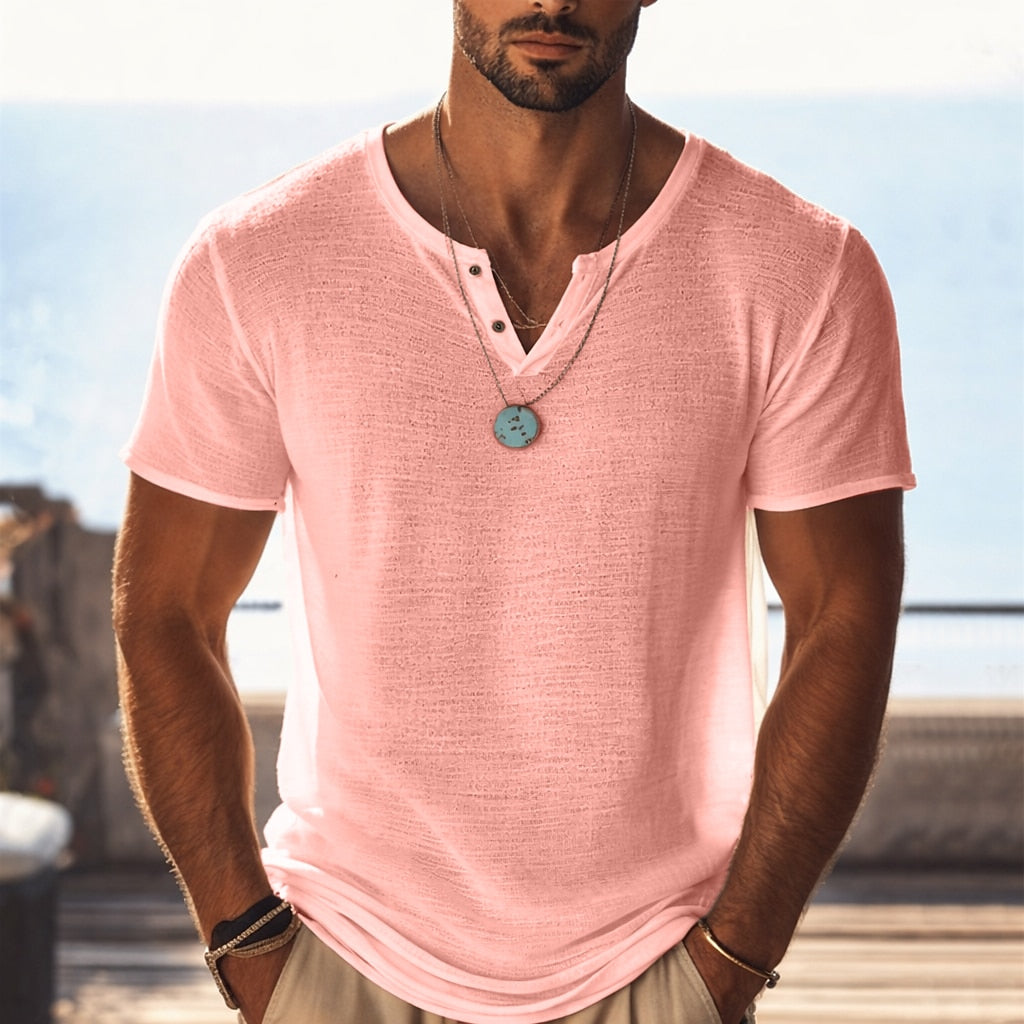 Men’s Lightweight Knit V-Neck T-Shirt - Pink XL