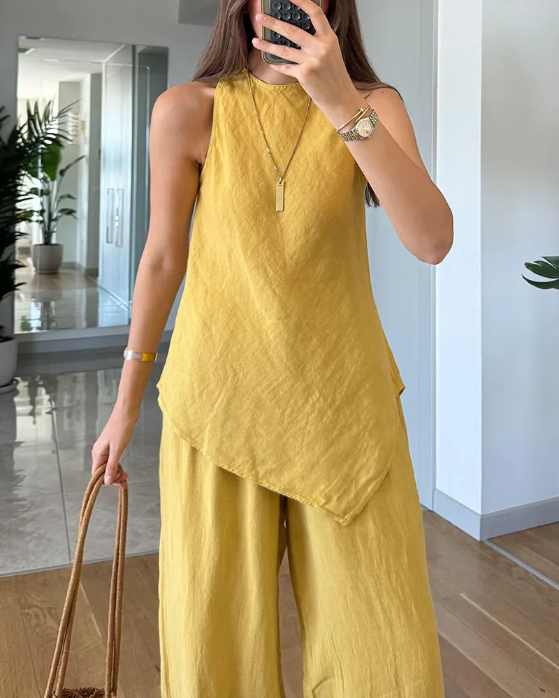 Irregular sleeveless casual two-piece set