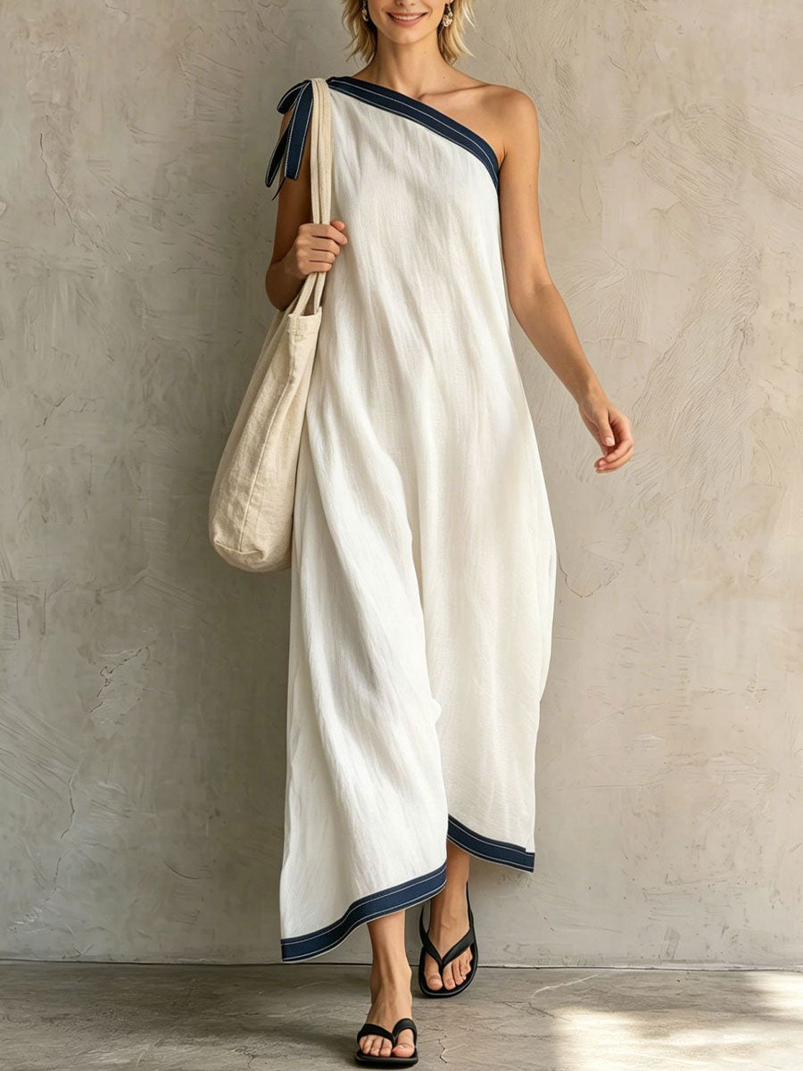 Women's Solid-color Sleeveless Color-block Elegant Dress