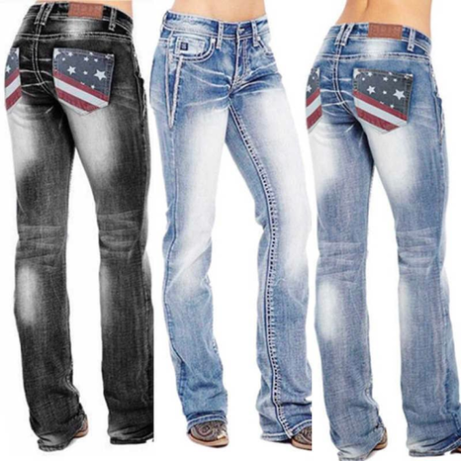 Mounoth American Flag Stretch Washed Bootcut Jeans