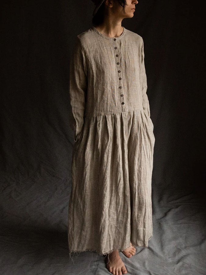Women'S Casual Vintage Natural Cotton And Linen Dress