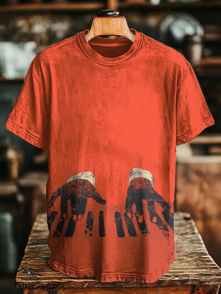 Men's Vintage Black Hands Playing Piano Keys Jazz Music Print T-Shirt