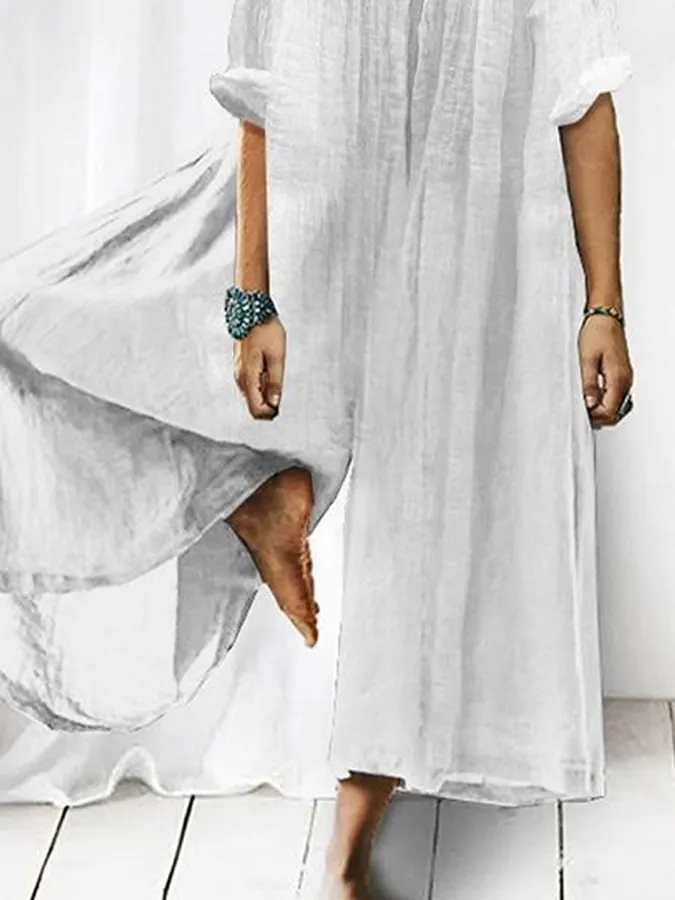 Women'S Casual Solid Color V-Neck Jumpsuit
