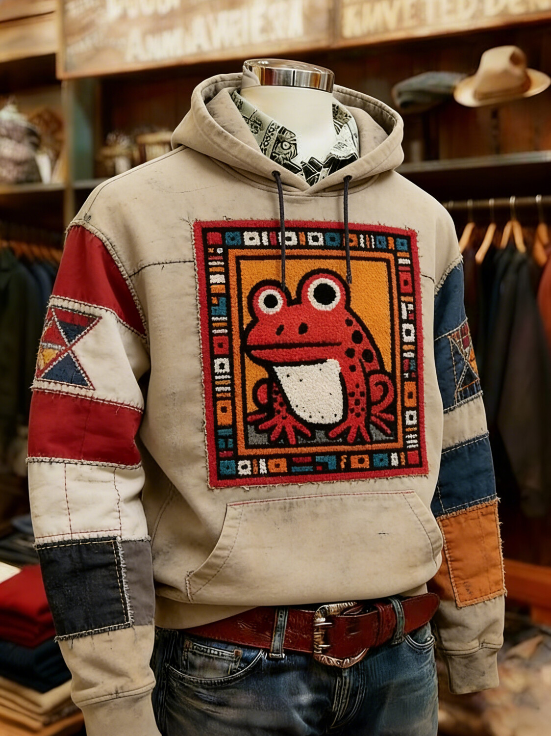 Men's Hippie Frog Colorblock Geometric Print Casual Hoodie
