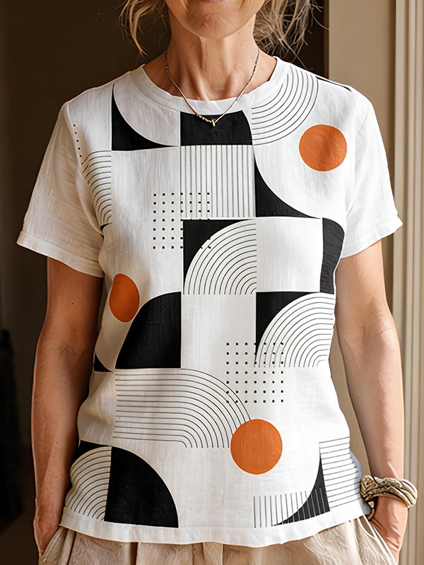 Women's Minimalist Geometric Printed Casual T-Shirt