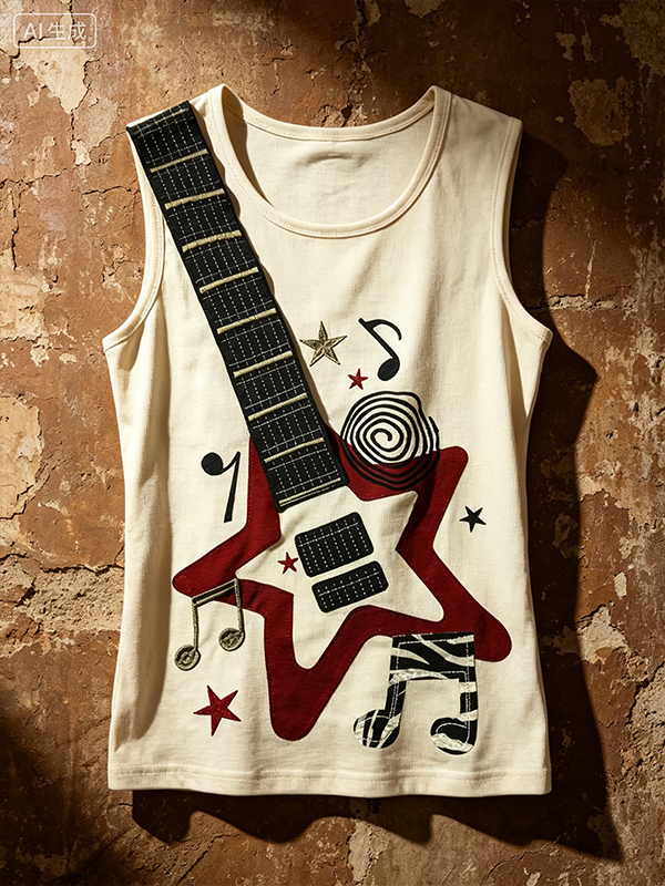 Men's Star Guitar & Music Note Art Print Tank Top