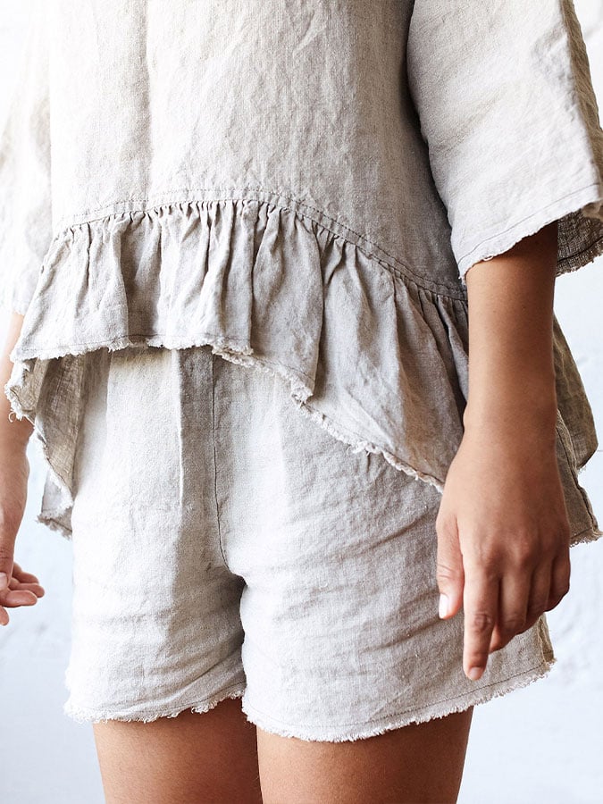 Women's cotton and linen ruffled casual two-piece suit